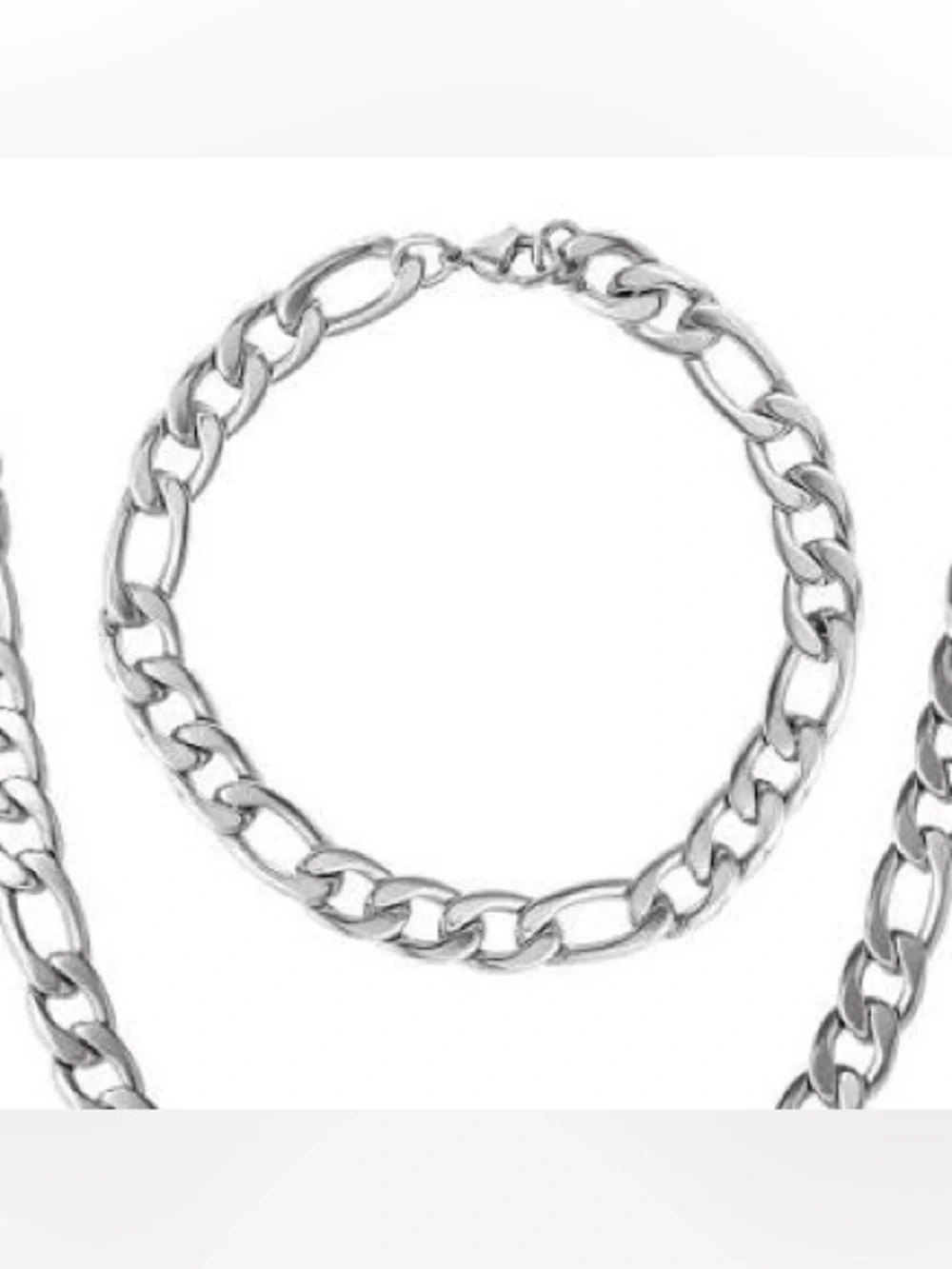 New Stainless Steel Figaro Chain Necklace (22”) & Bracelet (8”) Set